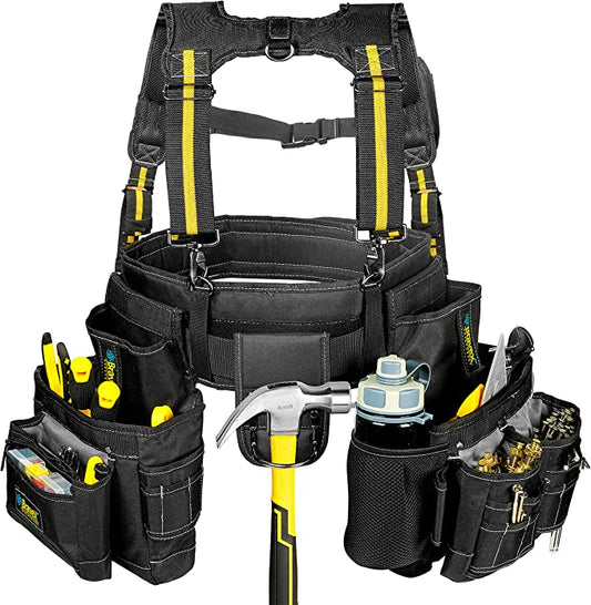 Bravex - Tool Belt Suspenders - For the Curvy Girl - Pro Ultra 20 Bags Y-Style Tool Belts 5 Combo Apron Tool Pouch For the Curvy Girl - Framers Carpenter Electrician 1200D Ballistic Nylon