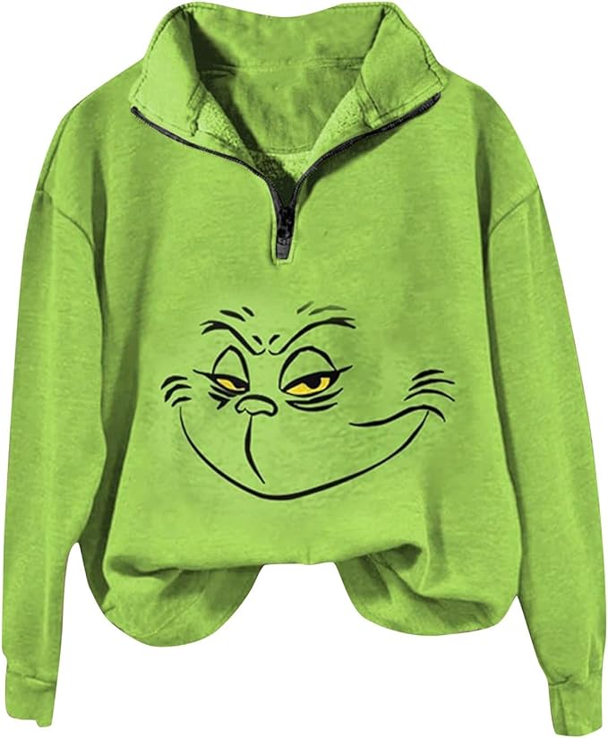 Grinch - Oversized half zip sweatshirt - Multiple Styles - BE THE GRINCH!!
