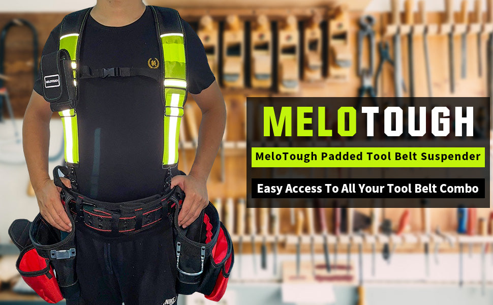 MELOTOUGH Tool Belt Suspenders SW201B - For the Curvy Girl with Large Moveable Phone Holder, Pencil Holder, Adjustable Size Padded Suspenders - fits 32-44