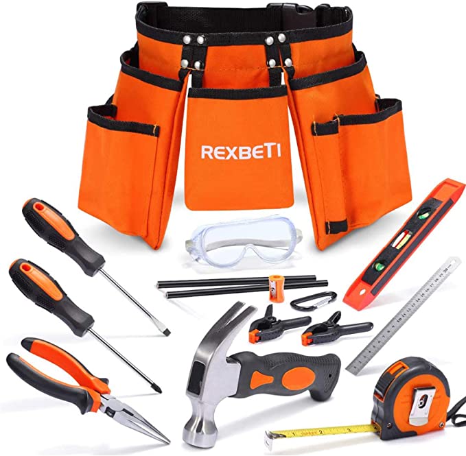 REXBETI - #B09S3F5G9Q  18pcs Young Builder's Tool Set with Real Hand Tools w/Reinforced Kids Tool Belt