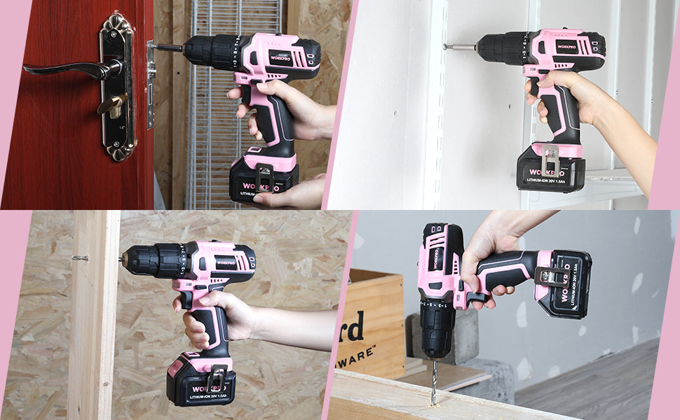 WORKPRO #W004532A Pink Cordless 20V Lithium-ion Drill Driver Set, – SHE  WORX Supply
