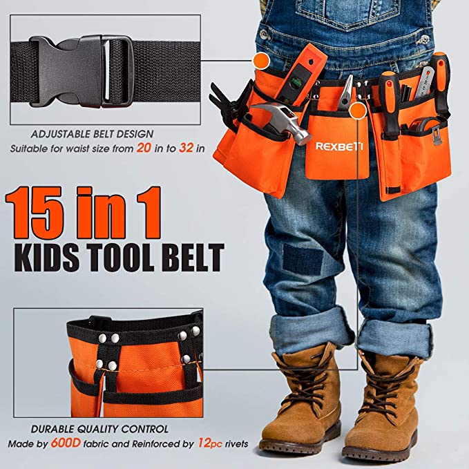 REXBETI - #B09S3F5G9Q  18pcs Young Builder's Tool Set with Real Hand Tools w/Reinforced Kids Tool Belt