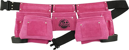 Graintex - #DS1118 8 Pocket Pin - k Tool Belt in Suede Leather with 2” Webbing Belt, 2 Leather Hammer Holders Loops