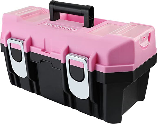WORKPRO - #W083058A - 16-inch Tool Box, Pink Plastic Toolbox with Metal Latch and Removable Tray