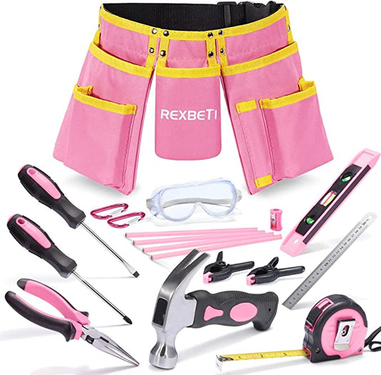 REXBETI - #B09S3F5G9Q 18pcs Young Builder's Tool Set with Real Hand Tools w/Reinforced Kids Tool Belt