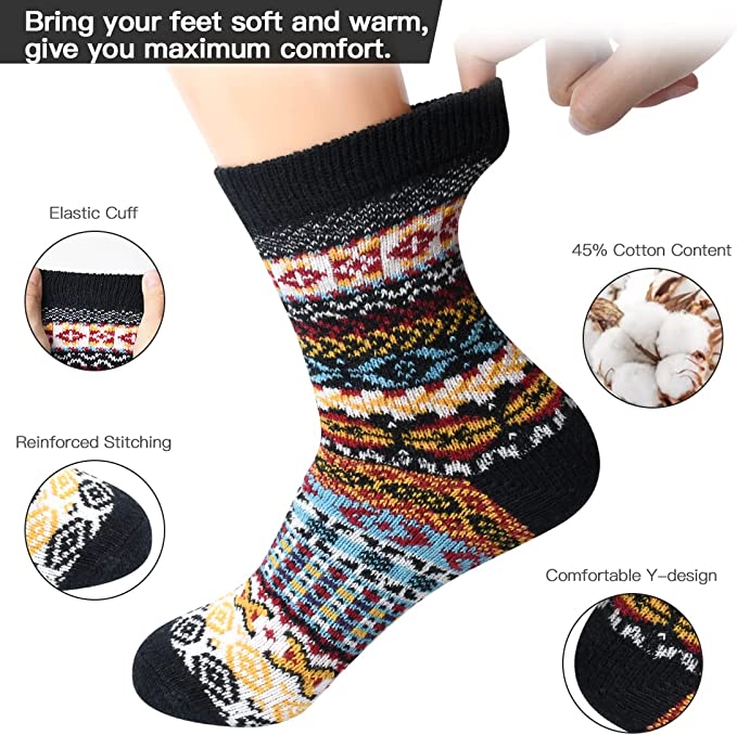Winter Socks - #08LFWKCKY-1  - 5 Pairs Womens Thick Knitted Wool Warm Socks