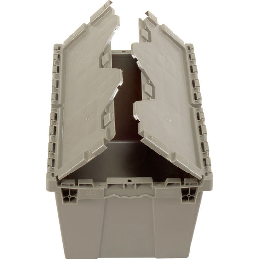 Plastic Shipping/Storage Tote W/ Attached Lid, 21-7/8"x15-1/4"x12-7/8",Gray, Red, Green Storage Container