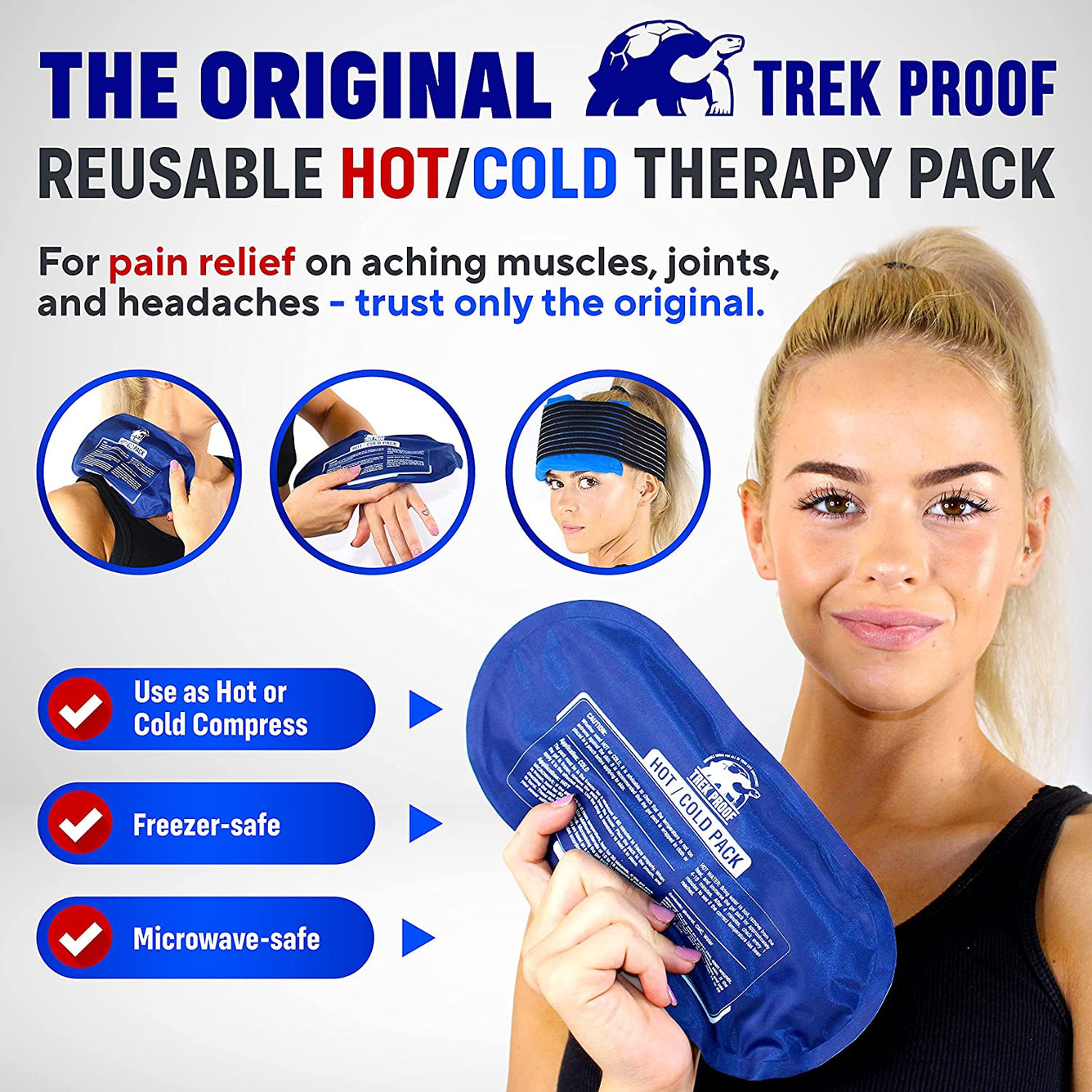 Trek Proof  -  Reusable Hot and Cold Therapy Ice Pack,  3-Piece Set,  Non Toxic Gel Wrap Support Injury Recovery, Alleviate Joint and Muscle Pain – Rotator Cuff, Knees, Back, headache relief and more