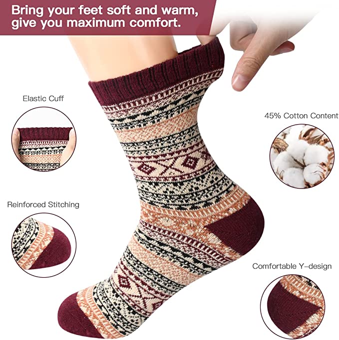 Winter Socks - #08LFWKCKY - 5 Pairs Womens Thick Knitted Wool Warm Socks