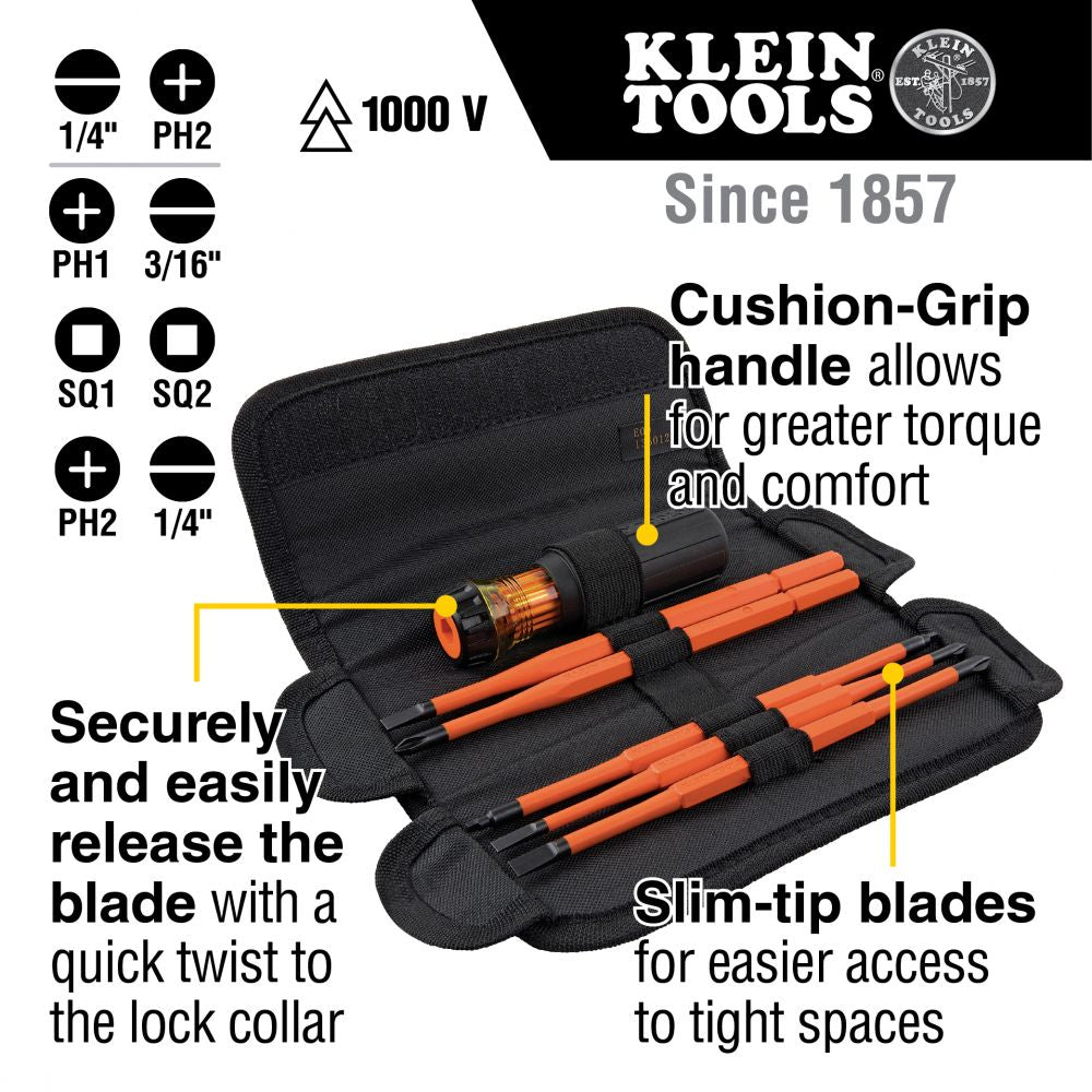 KLEIN TOOLS - 8-in-1 Insulated Interchangeable Screwdriver Set - 32288