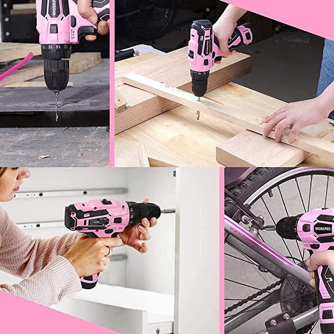 WORKPRO - #B088BBWHKV  Pink Cordless Drill Driver Set, 12V Electric Screwdriver Driver Tool Kit, 3/8