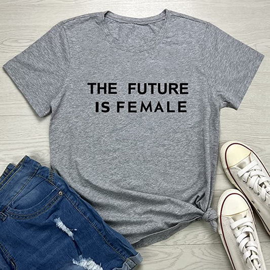 Graphic Tee - #071G7CBF2-LG Made to Fit the Curvy Girl - The Future is Female - Light Grey