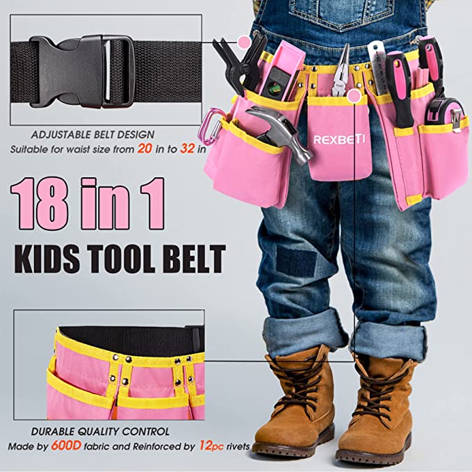 REXBETI - #B09S3F5G9Q  18pcs Young Builder's Tool Set with Real Hand Tools w/Reinforced Kids Tool Belt