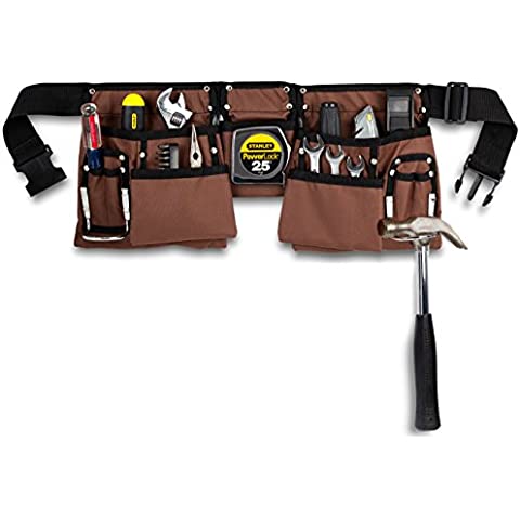 GlossyEnd - Made to Fit the Curvy Girl 11 Pocket Brown and Black Heavy Duty Construction Toolbelt - #GE45985- expandable from 33" to 50" waist