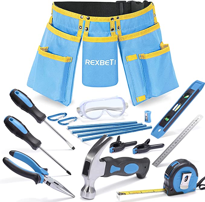 REXBETI - #B09S3F5G9Q  18pcs Young Builder's Tool Set with Real Hand Tools w/Reinforced Kids Tool Belt