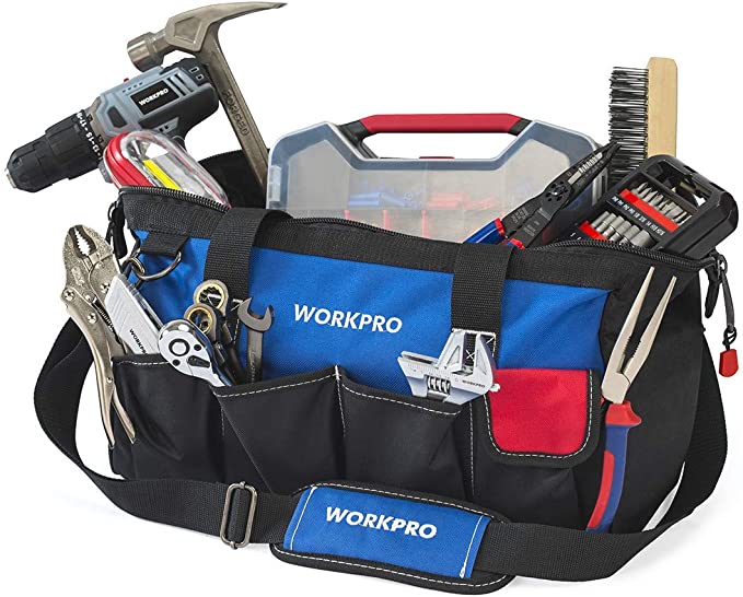 WORKPRO - #‎W081023A  18-inch Close Top Wide Mouth Storage Tool Bag with Adjustable Shoulder Strap