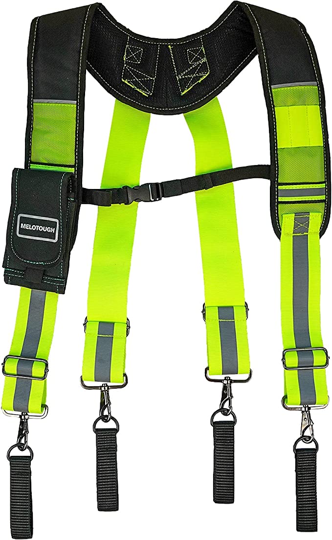 MELOTOUGH Tool Belt Suspenders SW201B - For the Curvy Girl with Large Moveable Phone Holder, Pencil Holder, Adjustable Size Padded Suspenders - fits 32-44