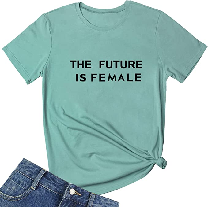 Graphic Tee - #071G7CBF2-LGR  Made to Fit the Curvy Girl - The Future is Female - Light Green