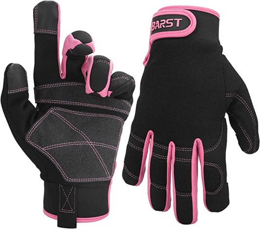 BARST - Women's Utility Work Gloves - Made to fit the Curvy Girl - Touchscreen Synthetic Leather Mechanic Gloves