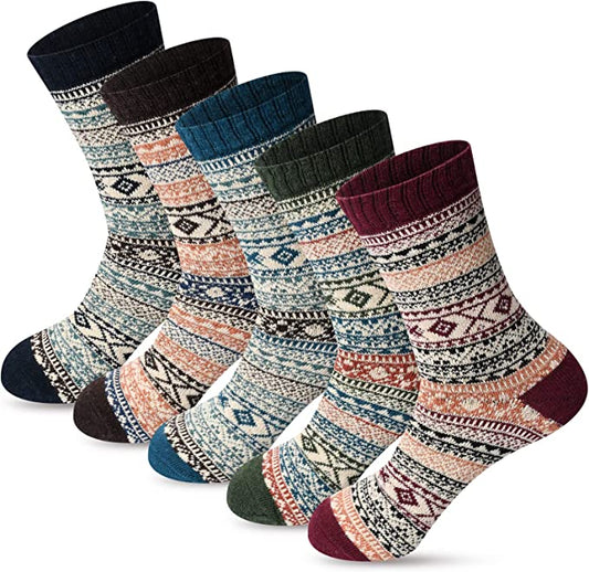 Winter Socks - #08LFWKCKY - 5 Pairs Womens Thick Knitted Wool Warm Socks