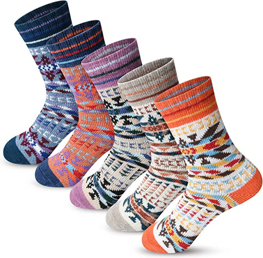 Winter Socks - #08LFWKCKY-2 - 5 Pairs Womens Thick Knitted Wool Warm Socks