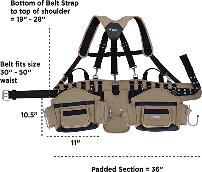 JACKSON PALMER Professional Comfort-Rig Tool Belt for the Curvy Girl with Adjustable Suspenders (Detachable Pockets & 2 Power Tool Hooks) for 30