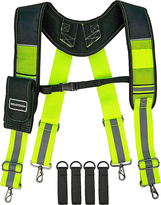 MELOTOUGH Tool Belt Suspenders SW201B - For the Curvy Girl with Large Moveable Phone Holder, Pencil Holder, Adjustable Size Padded Suspenders - fits 32-44" pants