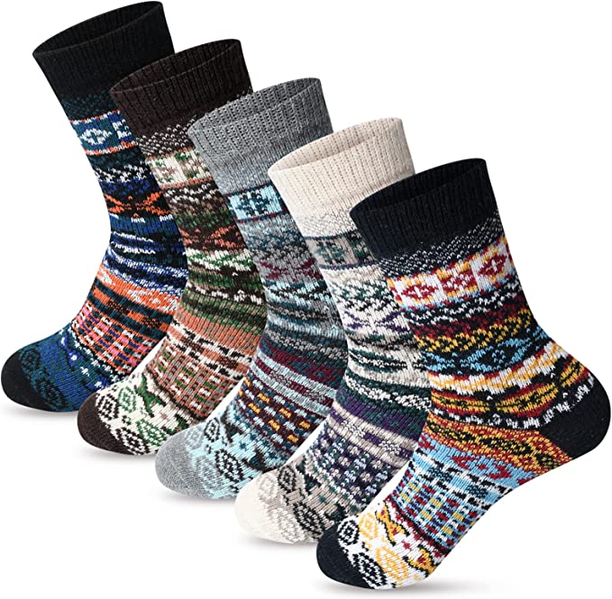 Winter Socks - #08LFWKCKY-1  - 5 Pairs Womens Thick Knitted Wool Warm Socks