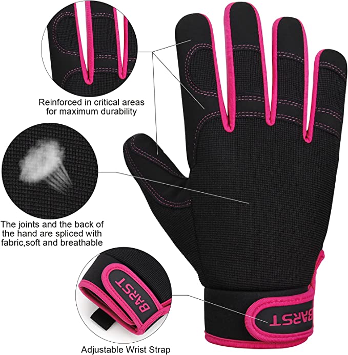 BARST -  Women's Utility Work Gloves - Made to fit the Curvy Girl - Touchscreen Synthetic Leather Mechanic Gloves