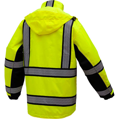 GSS Safety 8505 3-In-1 Waterproof Lined Parka, Class 3, Lime/Black - 300D durable Ripstop fabric with PU coating.