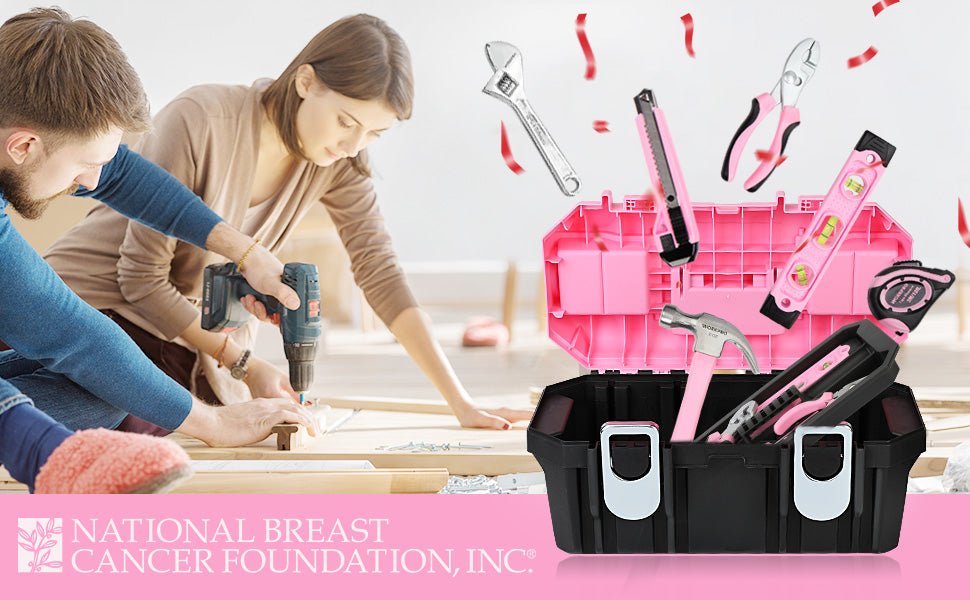 WORKPRO - #‎W083058A - 16-inch Tool Box, Pink Plastic Toolbox with Met