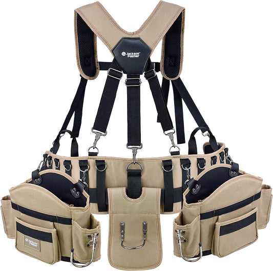 JACKSON PALMER Professional Comfort-Rig Tool Belt for the Curvy Girl with Adjustable Suspenders (Detachable Pockets & 2 Power Tool Hooks) for 30" - 50" waist
