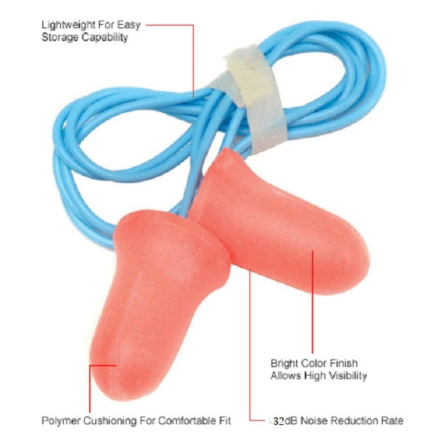 GE PPE  -  #GP426 - BULLET SHAPED DISPOSABLE EARPLUG WITH CORD 100 PAIRS