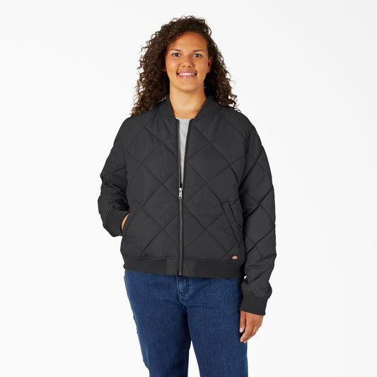 Dickies - #FJW800 - Made to Fit the Curvy Girl - Women's Plus Quilted Bomber Jacket, Black or Dark Navy