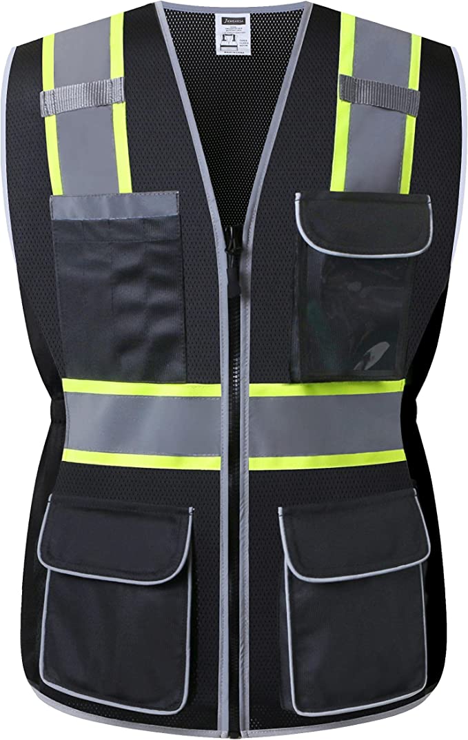 JKWEARSA  -  Made for the Curvy Girl - Safety Vest, Multi Pockets High Visibility Reflective Breathable Mesh Work Vest with Durable Zipper