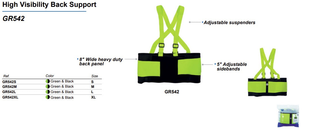 Back Support - HIGH VISIBILITY -  GR542 - GE Protective - support belt