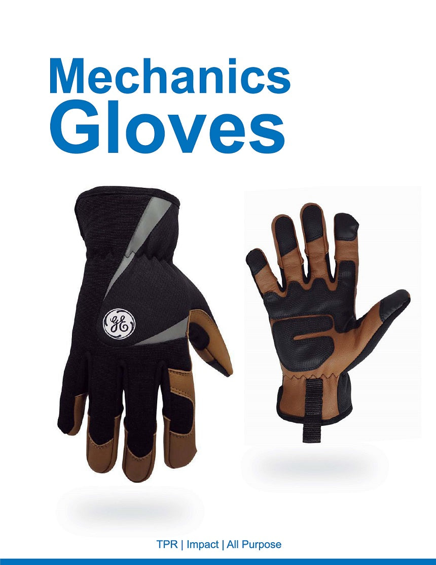 GE PPE  -  #GG401  Mechanics Gloves Hand Protection  - Impact Resistant Gloves w/Velcro Cuff