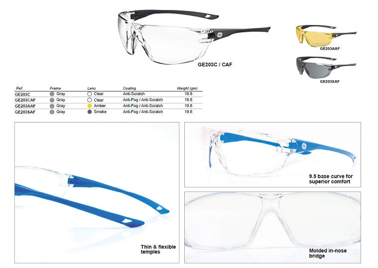 GE PPE - Protective Eyewear - 03 Series Safety Glasses - Frameless #GE203