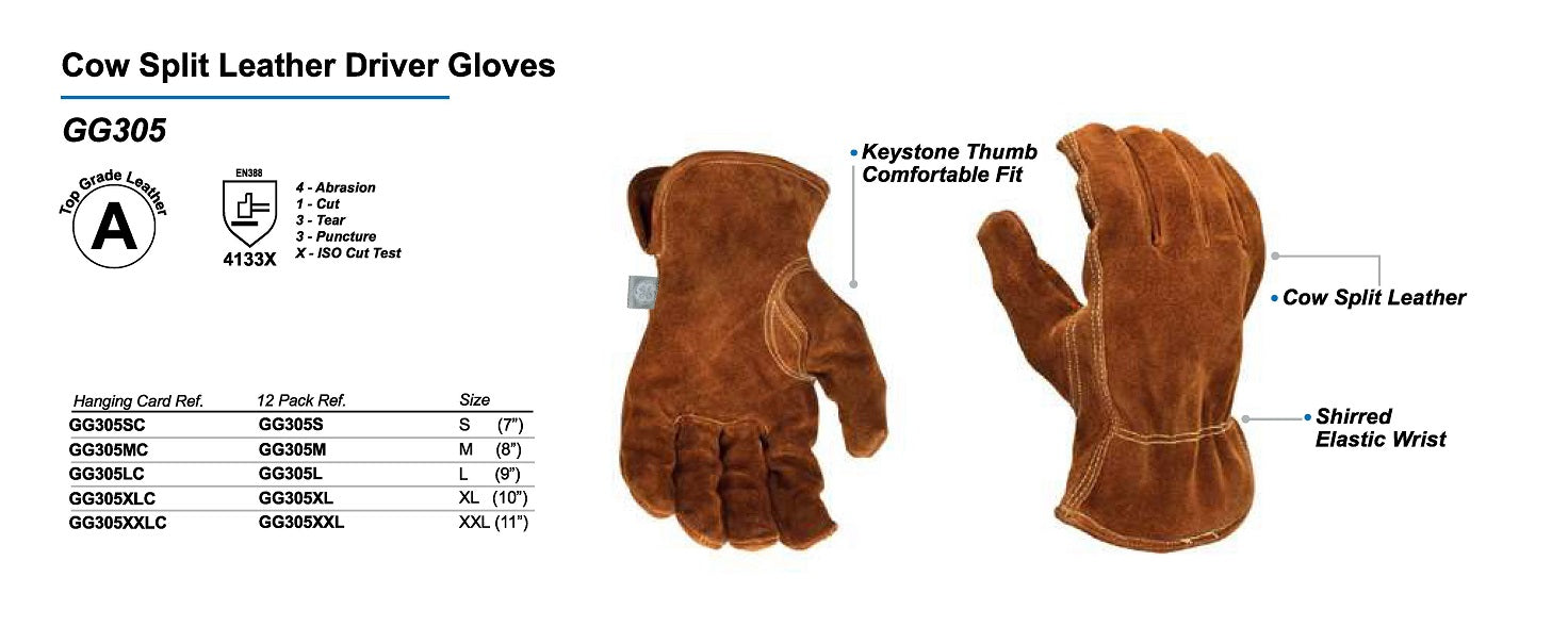 GE PPE  -  #GG305 - SPLIT LEATHER DRIVER GLOVE