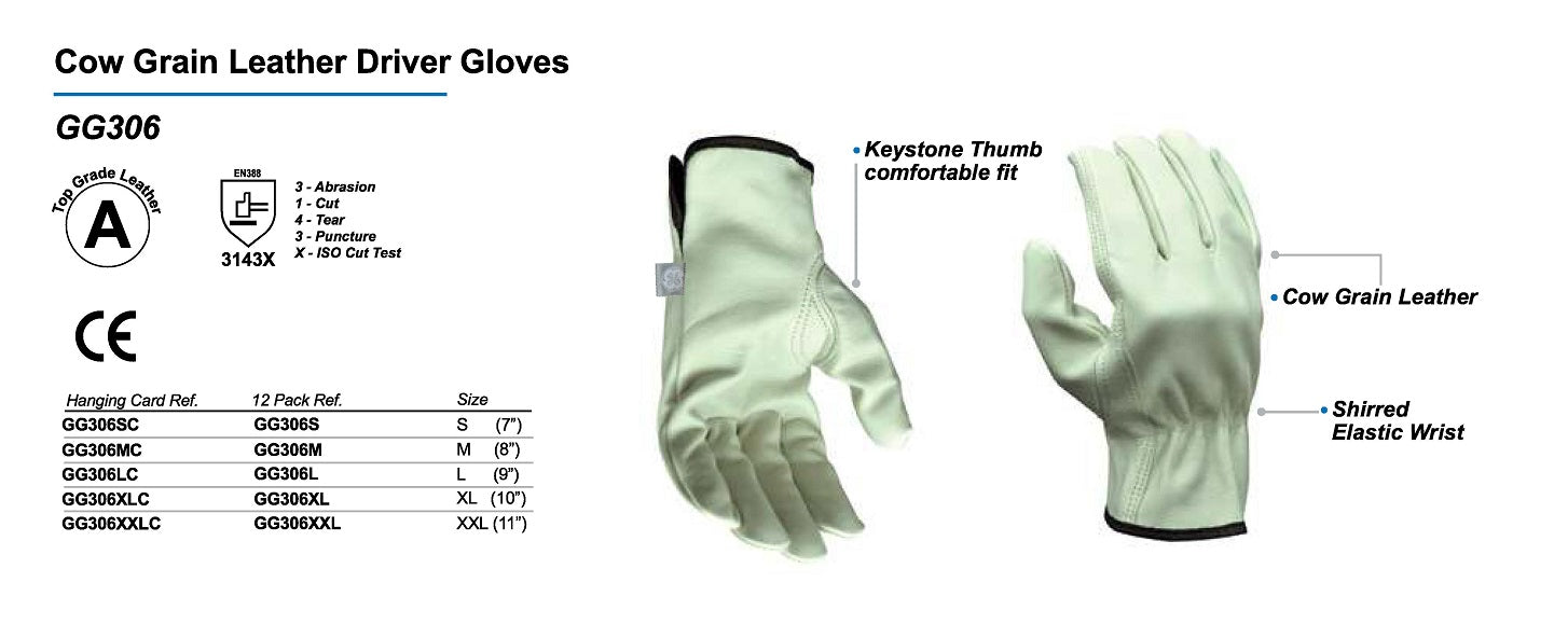 GE PPE - #GG306  - Cow Grain Leather Driver Gloves