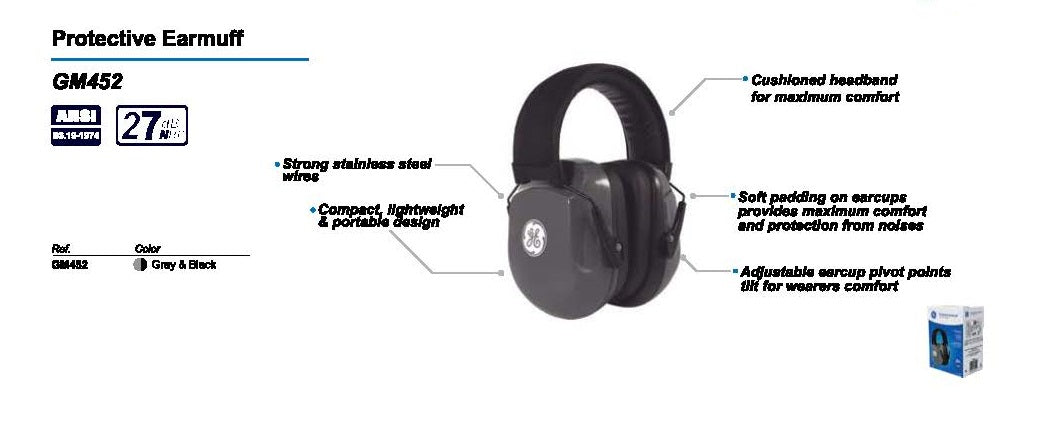 GE PPE - #GM452 Hearing Protection  PADDED HEADBAND EARMUFF 27NRR