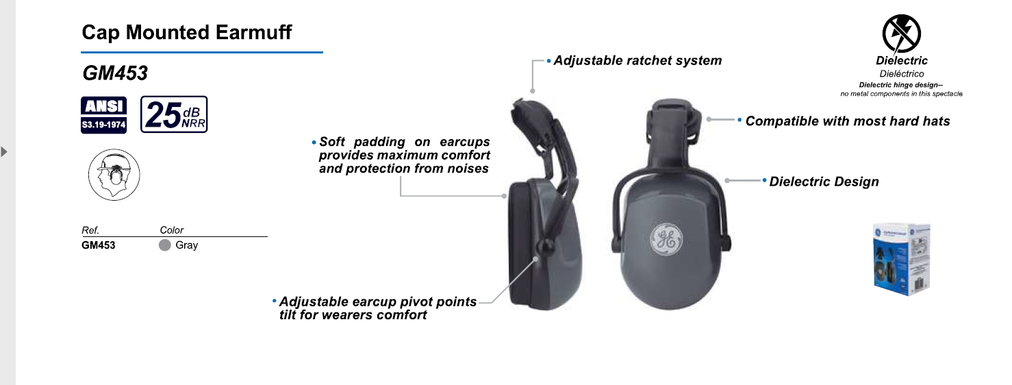 GE PPE  -  Cap Mounted Earmuff - #GM453 - 25dB