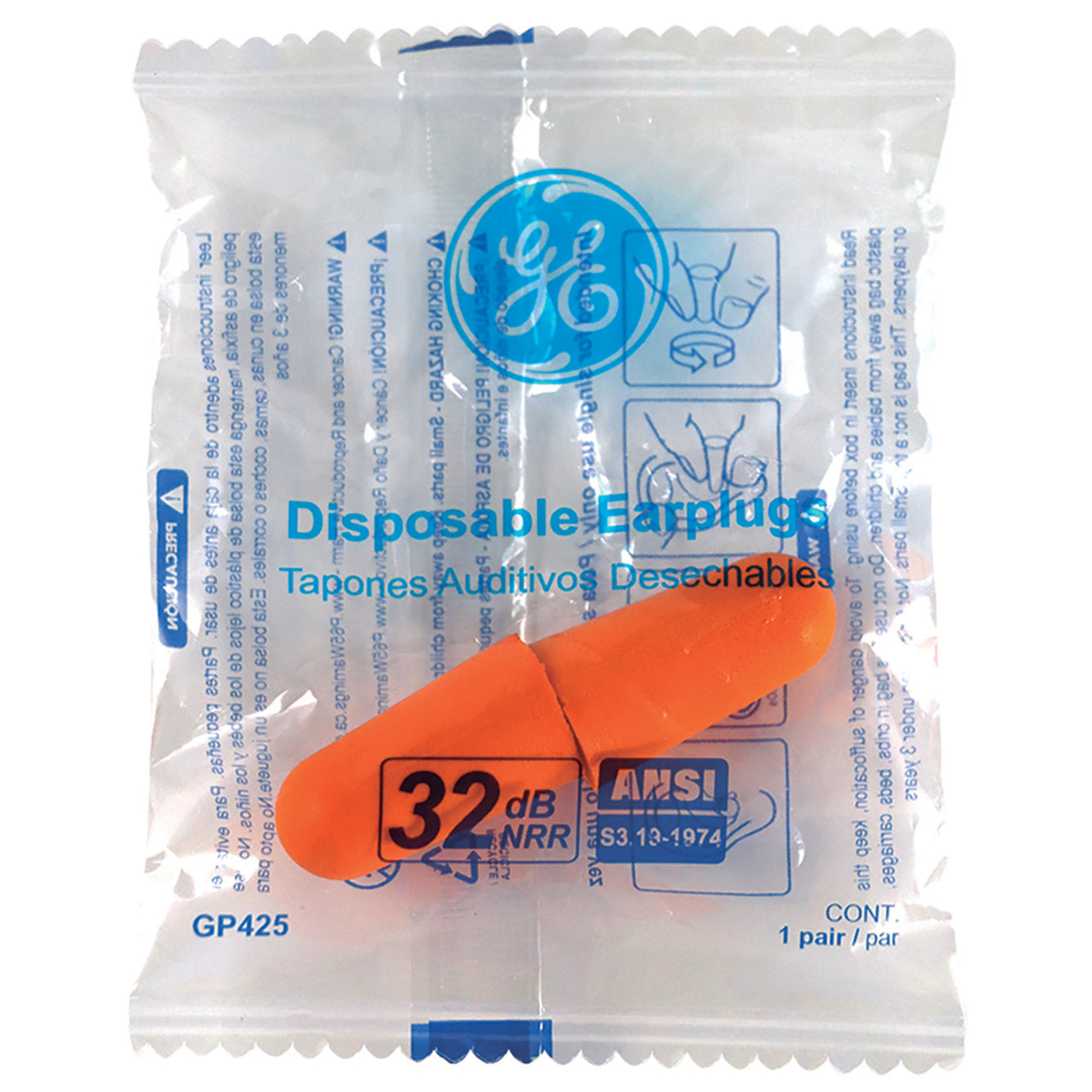 GE PPE - #GP425 BULLET SHAPED DISPOSABLE EARPLUG 200 PAIRS - uncorded