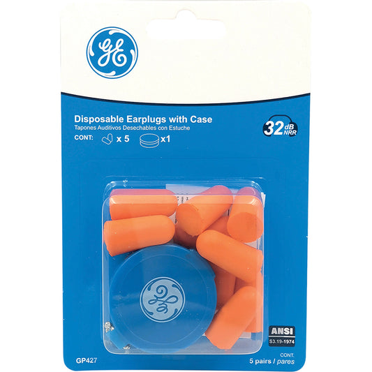 GE PPE - #GP427 - BULLET SHAPED DISPOSABLE EARPLUG 5 PAIRS - UNCORDED - BLISTER PACK OF 5 PAIR