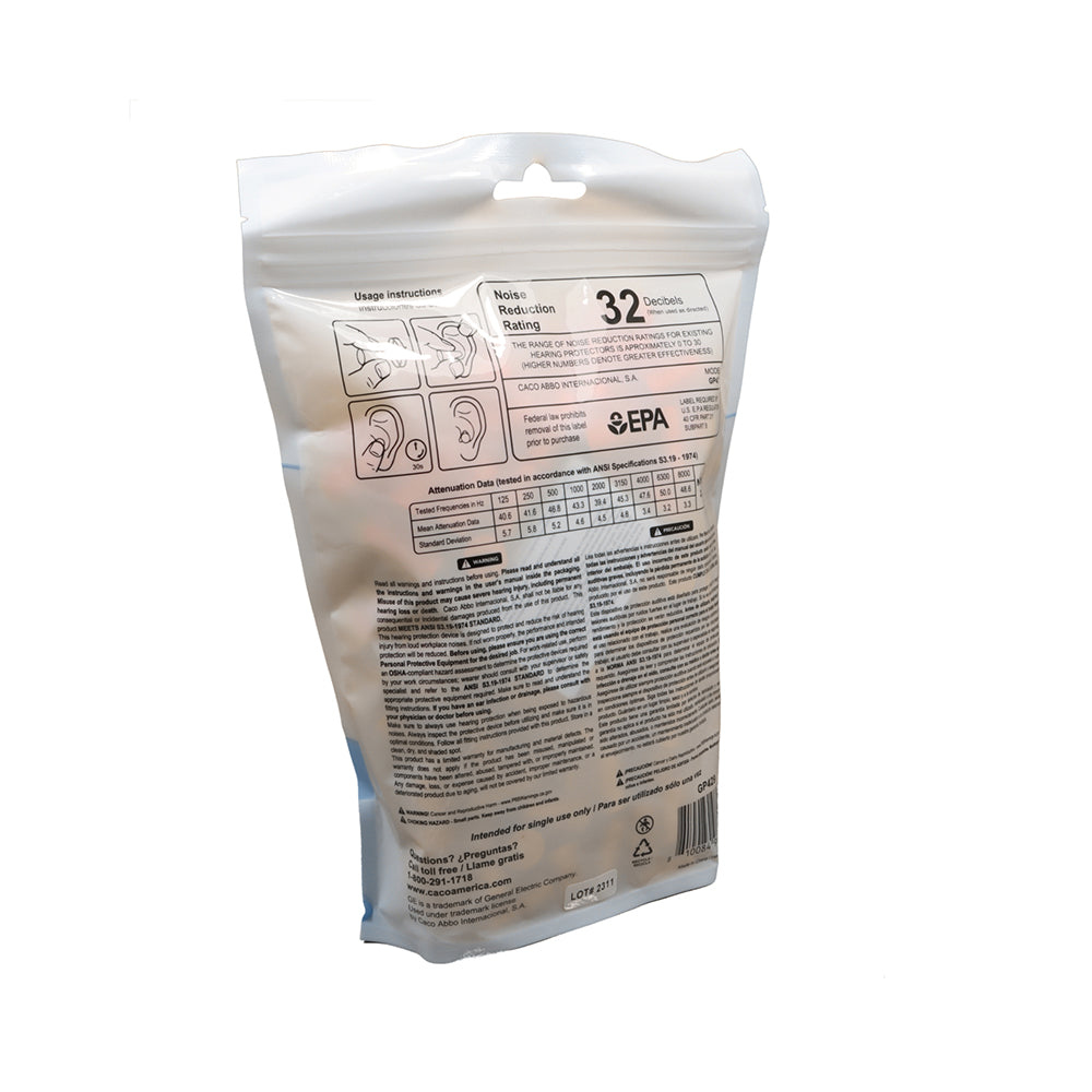 GE PPE - #GP429 - BULLET SHAPED DISPOSABLE EARPLUG 100 PAIRS per bag - uncorded