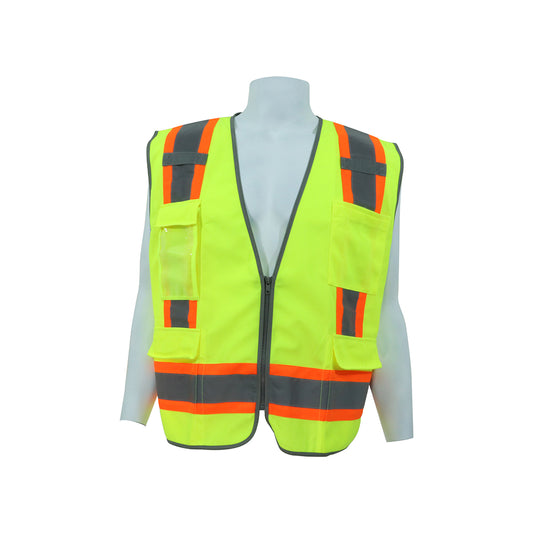 GE PPE - GV082 - SURVEYOR VEST W/CONTRASTING TRIMS - 8 POCKET - Type R Class 2 ANSI 107-2020 Safety Vest with Contrasting Trim