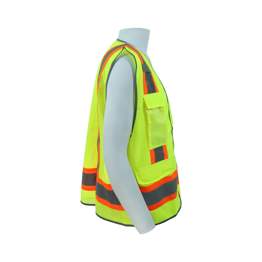 GE PPE - GV082 - SURVEYOR VEST W/CONTRASTING TRIMS - 8 POCKET - Type R Class 2 ANSI 107-2020  Safety Vest with Contrasting Trim