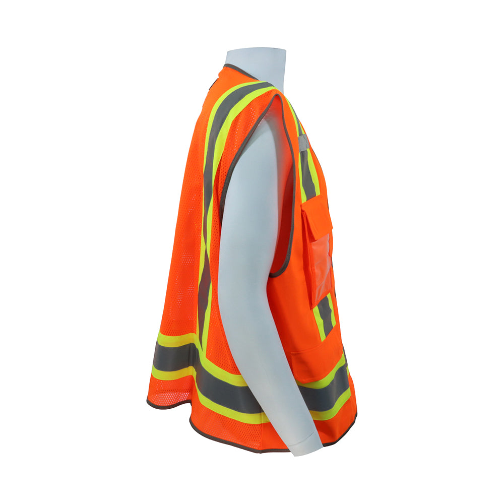 GE PPE - GV082 - SURVEYOR VEST W/CONTRASTING TRIMS - 8 POCKET - Type R Class 2 ANSI 107-2020  Safety Vest with Contrasting Trim