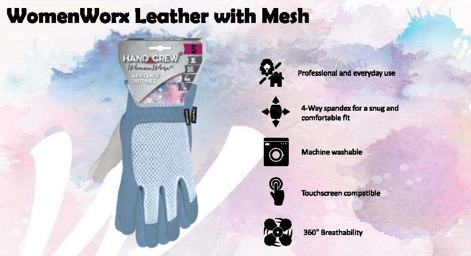 HAND CREW - Women Worx  -  #HG3650 - Womens Leather w/Mesh Work Gloves