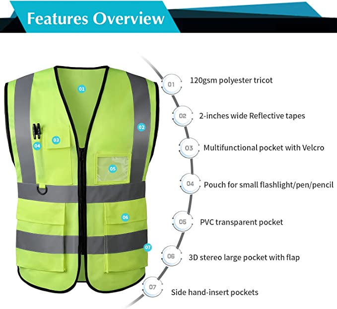 Safety Vest with Pockets Zipper for Women - For the Curvy Girl High Visibility Reflective Construction Work Vest Meets ANSI/ISEA Standards